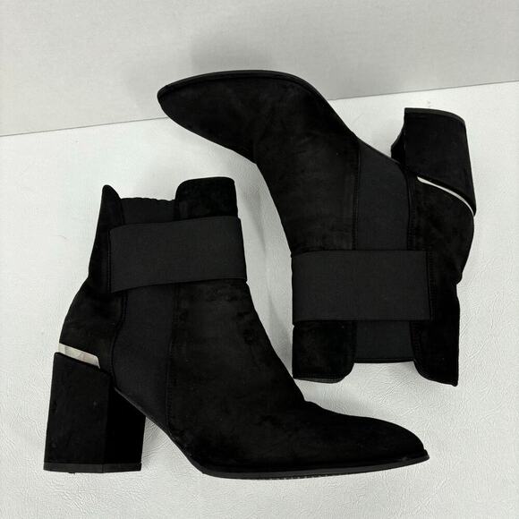 Stuart Weitzman Ankle Boots Size 8.5 Chelsea Block Heel Black Suede - Picture 2 of 12